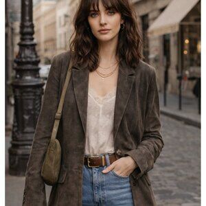 Vintage Jaclyn Smith Suede Blazer 100% Leather Jacket Taupe Brown size 10